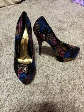 ALBA Crystal-Embellished Black Multi High Heel Pumps